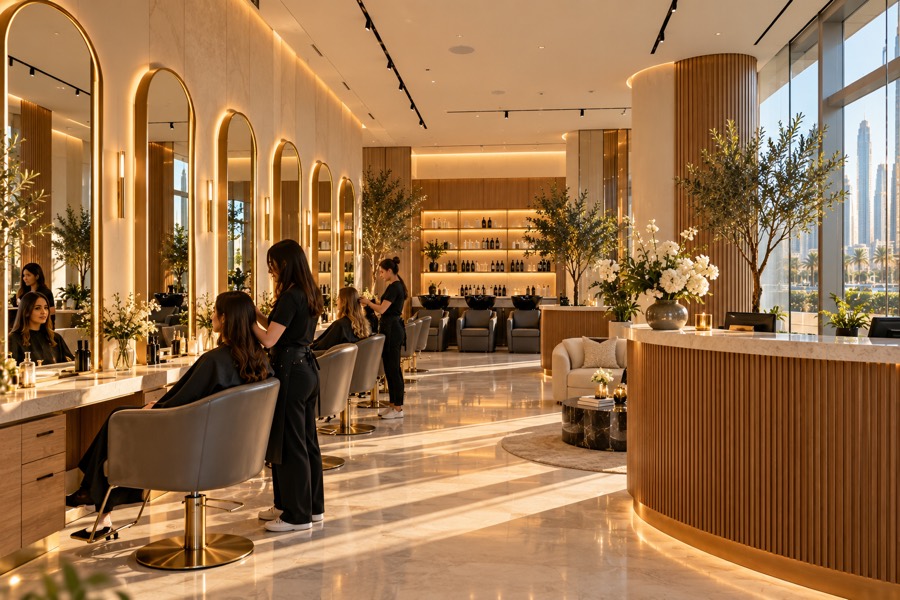 A hair salon with stylists at work
